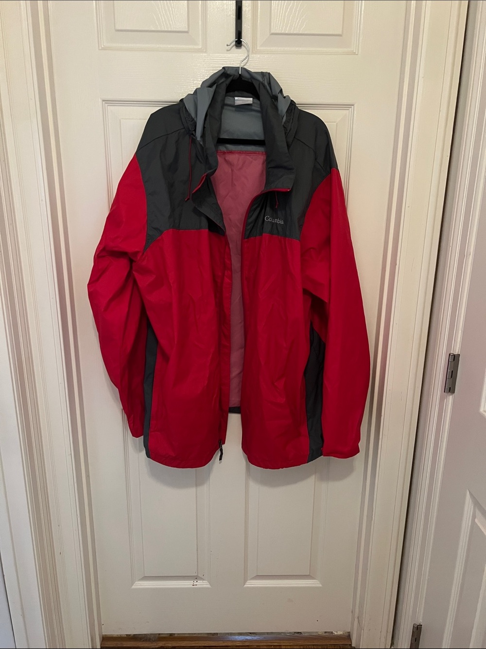 Columbia Red and Dark Gray Hooded Rain Jacket
